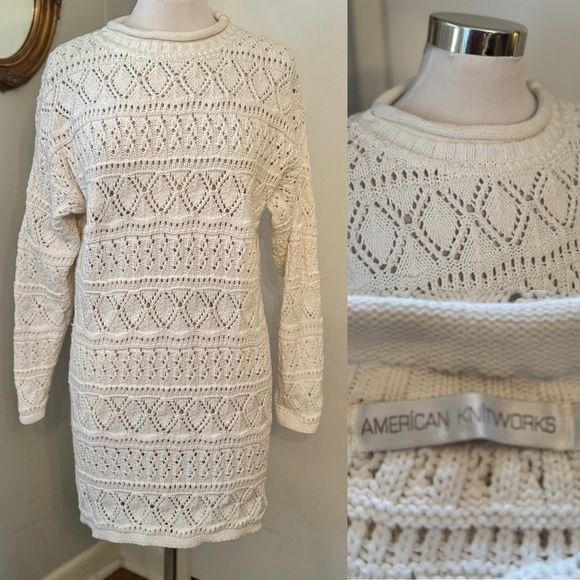 American Knitworks Sweaters - American Knitworks Cream Tunic Sweater Fisherman Long Knit White Pullover M